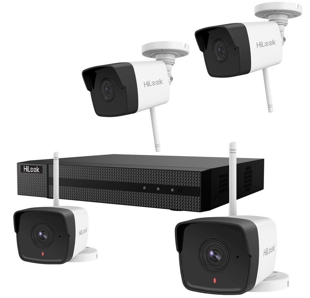 HILOOK IK-4142BH-MH/W WLAN Komplettset für Videoüberwachung mit 1x DVR und 4x Überwachungskamera (Außenbereich, Innenbereich, 5-tlg., H.265+ Videokomprimierung, Fernzugriff über PC und Smartphone, 1TB HDD)