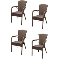 4x KONWAY® COLOMBO Stapelsessel Mokka Premium Polyrattan Garten Sessel Stuhl Set