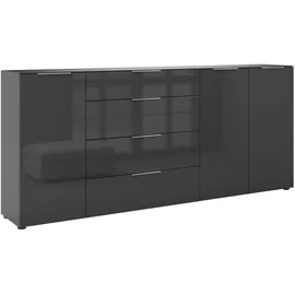 manjana möbel Sideboard MANJANA MÖBEL "Style", grau (anthrazit matt, glas anthrazit, metall chrom), B:225cm H:98,7cm T:40cm, Glas, Holzwerkstoff, Metall, Sicherheitsglas ESG, Sideboards, Sideboard, mit Glasfronten, mit Metallgriffen, melaminbeschichtet