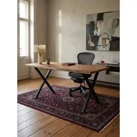 KADIMA DESIGN Schreibtisch XL Professional 180x90 Akazie Massiv Goldbraun-Schwarz Baumkante Büro Design Kreta Kollektion Kadima Design