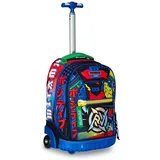 Mitama Trolley Run Schule Mysterious Warriors mit Doppelfach, Blau und Orange, Grundschule und Freizeit, Kinder Jungen, blau, Taglia Unica, Trolley