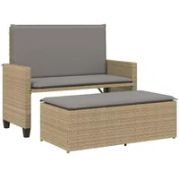 VidaXL Gartenbank mit Kissen und Hocker Beige Poly Rattan