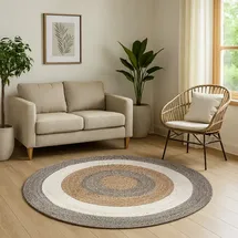 Myflair Teppich "Terra Rings", beige (natur, beige, taupe), H:10mm Ø:100cm, Jute, MYFLAIR MÖBEL & ACCESSOIRES, Teppiche, Teppich, Juteteppich, handgeflochten, Wendeteppich, gestreift, reine Naturfaser