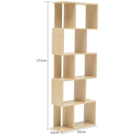 Mobili Rebecca – Rebecca Mobili Bücherregal Regal 5 Fächer Holz, Beige, Mordern 172,5x60x24