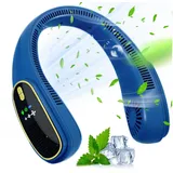 Senmudi Mini USB-Ventilator Verbesserter Hals Ventilator,2Turbo 3000mAh Tragbarer Nackenventilator, LED-Anzeige Nackenventilator Für Reisen Büro Zuhause Draußen Geschenke blau