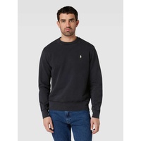 Sweatshirt in unifarbenem Design mit Label-Stitching, Black, L