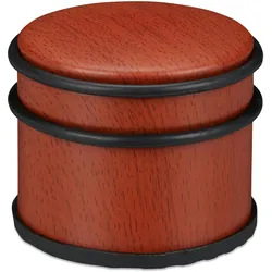 Relaxdays Türstopper, für schwere Türen & Fenster, Edelstahl & Gummi, Holzoptik, hoher Bodenpuffer, ∅ 9,5 cm, rotbraun