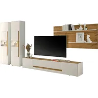 Furn.design Wohnwand weiß und Wotan Eiche Wohnkombination 4-teilig 400
