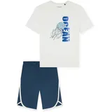 SCHIESSER Jungen Schlafanzug Set, 2-tlg. - kurz, Kinder, Baumwolle, Motiv Weiß/Blau 176