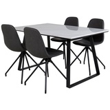 ebuy24 Estelle Essgruppe Esstisch Marmor weiß und 4 Polar Esszimmerstühle PU Kunstleder schwarz.