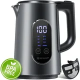 Kesser KESSER® Wasserkocher Edelstahl 1.7 Liter LED-Anzeige 4-Modi Temperatureinstellung 40°C-100°C 30min Warmhalten elektrischer Teekocher 2200W BPA-Frei Kalkfilter | Easy-Open-Deckel