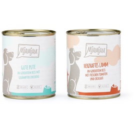 MjAMjAM - Premium Nassfutter für Hunde - Monopaket I - mit Lamm und Pute, 6er Pack (6 x 800 g), naturbelassen mit extra viel Fleisch