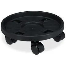 Relaxdays Pflanzenroller rund, 2er Set, Ø 30 cm, Blumentopfuntersetzer mit Rollen, Kunststoff, innen & außen, schwarz,