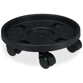 Relaxdays Pflanzenroller rund, 2er Set, Ø 30 cm, Blumentopfuntersetzer mit Rollen, Kunststoff, innen & außen, schwarz,