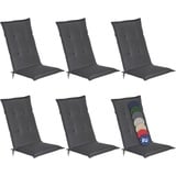 Beautissu 6er Set Gartenstuhlauflage 120x50x6 cm Loft HL Graphitgrau – Hochlehner Polster Auflage, Sitzpolster & Sitzkissen für Hochlehner Gartenmöbel - Weiche Stuhlauflage mit Schaumkern Füllung