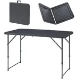 [en.casa] Höhenverstellbarer Klapptisch Adelfia 120x60cm Rattanoptik, Schwarz