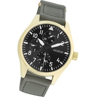OOZOO Quarzuhr Oozoo Herren Armbanduhr Timepieces, (Analoguhr), Herrenuhr Lederarmband grau, rundes Gehäuse, groß (ca. 42mm) grau