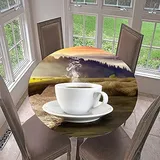 Morbuy Rund Tischdecke Elastisch, Kaffee Drucken Rund Tischdecken Wasserdicht Lotuseffekt Abwaschbar Abwischbar Tischtuch für Dekoration Küchentisch Garten Outdoor (Durchmesser 110cm,Landschaft)