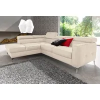 Ecksofa COTTA "Sammy L-Form", beige (creme), B:239cm H:74cm T:207cm, Microfaser Primabelle (100% Polyester);Die Rückseite und die Liegefläche der Bettfunktion in NaturLEDER ist mit schwarzem Spannstoff bezogen, Sofas, Ecksofa, mit Kopfteilverstellung, wahlweise mit Bettfunktion & Bettkasten