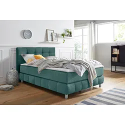 Boxspringbett ANDAS "Salo XXL", grün (mint), B:154cm L:231cm, Komplettbetten, Boxspringbett, in Samtoptik oder Struktur, 6 Breiten in Überlänge 220cm, 4 Härtegrade