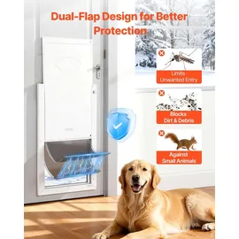 Vevor Hundeklappe (XL) mit Doppelmagnetklappen & Metallrahmen, Wetterfeste Katzenklappe für Innen- und Außentüren, Katzentür Hundetür Haustierklappe Weiß 34,61 x 60 cm (Breite x Höhe) Haustiertür