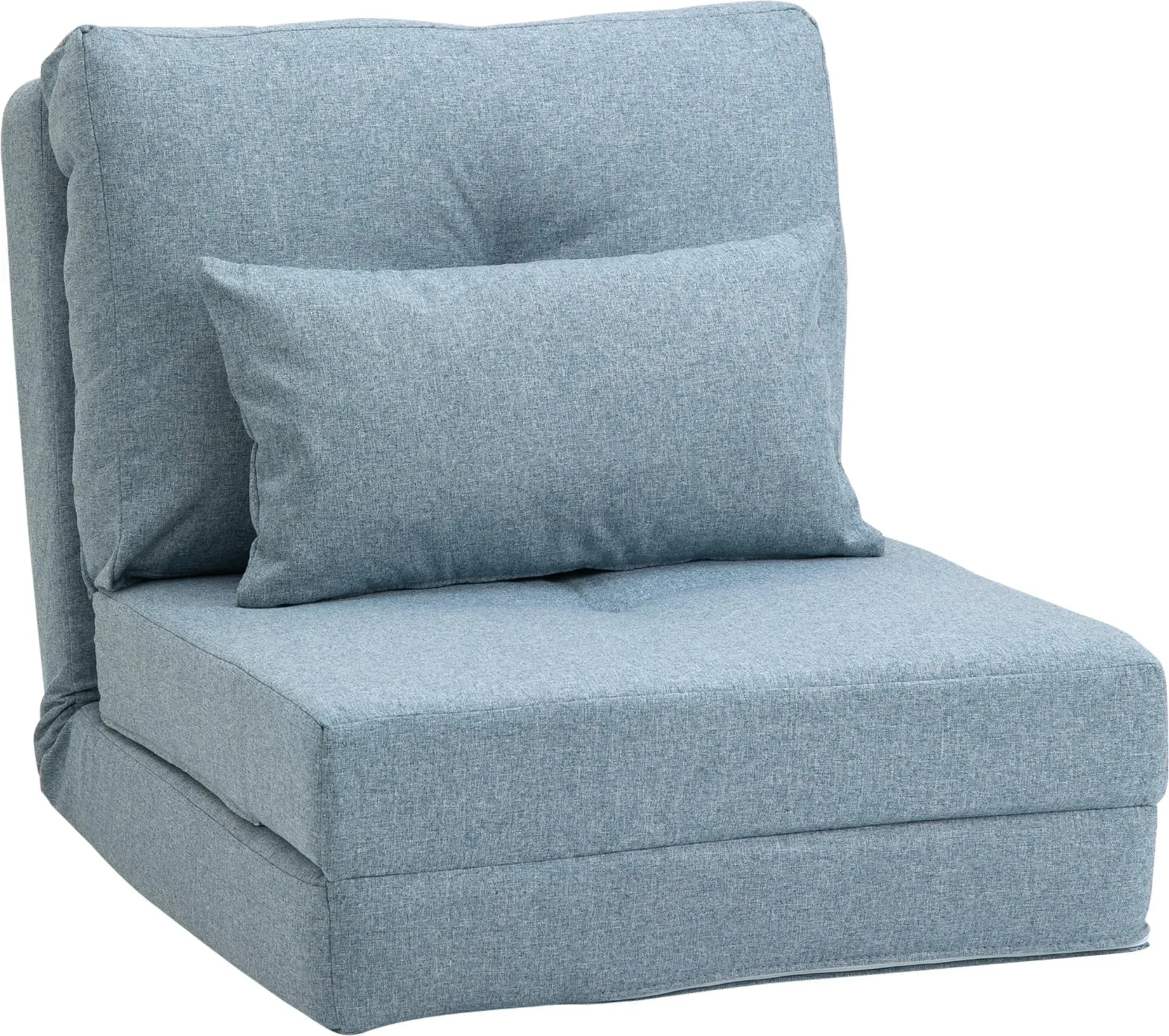HOMCOM Bodensessel 2-in-1 Klappbett mit verstellbarer Rückenlehne Bodensofa mit Zierkissen, Bodensitzkissen für Wohnzimmer, Schlafzimmer, Leinen, Himmelblau   Aosom