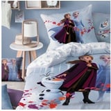 MTOnlinehandel Bettwäsche Frozen Eiskönigin 135x200+80x80 cm, 100 % Baumwolle, Flanell, 2 teilig, Disney's Kinderbettwäsche mit Anna, Elsa & Olaf Biber Mädchen blau|bunt