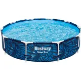 BESTWAY Steel Pro Frame Pool ohne Pumpe Ø 305 x 66 cm, tropisches Blatt-Design, rund