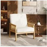 LuxusKollektion Loungesessel Sessel Rattan Lounge Holzgestell gepolstert Armlehnen Fleece Weiß