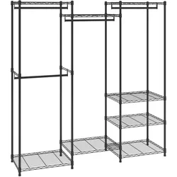 VEVOR Mobiler Kleiderständer Garderobenständer 362 kg Belastbar, Freistehender Kleiderständer 174x180x45 cm 3 Kleiderstangen, Multifunktional 8-lagig, für Schlafzimmer, Wäscheraum, Ankleidezimmer