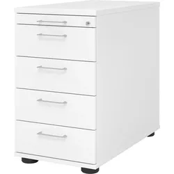 bümö Schreibtisch Schrank abschließbar, Schubladenschrank Holz in weiß, Container mit Schubladen - Schubladen Schrank Büro, Schreibtisch Container