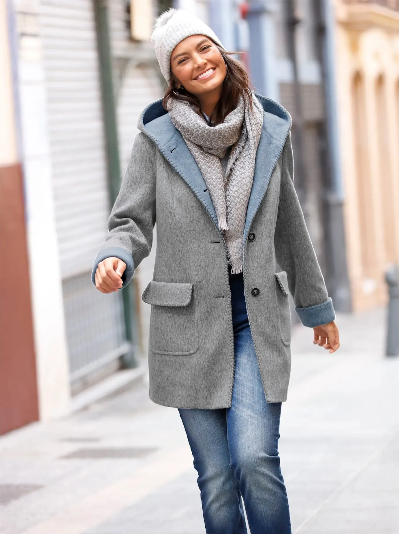 Anorak CASUAL LOOKS, Damen, Gr. 21, grau (hellgrau, meliert), 100% Polyester, unifarben, Jacken