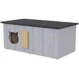 QLS Katzenhaus aus Holz 86x47x37cm mit Vorraum Isoliert Outdoor Grau