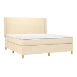 vidaXL Boxspringbett mit Matratze & LED Creme 160x200 cm Stoff