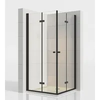 IMPTS Eckdusche Duschkabine Schwarz Eckeinstieg 180o Eckig Faltbar Dusche Falttür, BxT: 80x80 cm, Einscheibensicherheitsglas,Sicherheitsglas, Set, mit hochwertigen Aluminiumprofilen in Matt Schwarz, Doppel Falttüren Falttürkabine Duschabtrennung Rahmenlos 80 cm x 185 cm x 80 cm