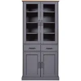 Inter Link – Vitrinenschrank – Buffet-Schrank - Geschirrschrank - Esszimmerschrank - Massivholz FSC – 4 Türen – 2 Schubladen – 3 Fachböden - Forenzo 4T2S – grau/Oak Colori