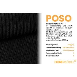 dein schlaf 24 BOXBETT LOFT IV 160/200 Cord Schwarz mit Taschen-Federkernmatratzen 7 Zonen H4 - Schwarz