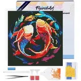 ap commerce FiguredArt DP-SFA153-Y - Mini Diamond Painting, Bunte Koi-Karpfen, Leinwand-Keilrahmen (25x25cm), DIY Bastelset