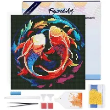 ap commerce FiguredArt DP-SFA153-Y - Mini Diamond Painting, Bunte Koi-Karpfen, Leinwand-Keilrahmen (25x25cm), DIY Bastelset