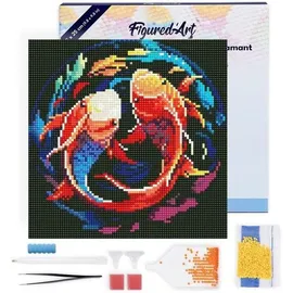 ap commerce FiguredArt DP-SFA153-Y - Mini Diamond Painting, Bunte Koi-Karpfen, Leinwand-Keilrahmen (25x25cm), DIY Bastelset