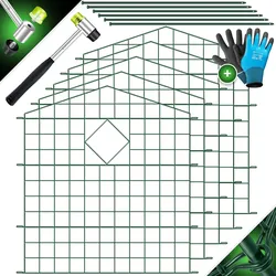 KESSER® Teichzaun Gartenzaun Steckzaun Komplettset Metall Zaunelemente Inkl. Hammer + Befestigungsstäben, Zaun zum stecken für Garten, Oberbogen Rund Gitterzaun Set Freigehege für Hunde