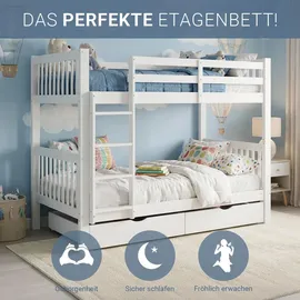 Homestyle4u Etagenbett 90 x 200 cm Kiefer massiv lackiert weiß