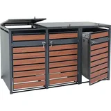 MCW 3er Mülltonnenverkleidung MCW-J81, Mülltonnenbox, erweiterbar, Metall 82kg, anthrazit ~ Kirsche-Holzoptik dunkelbraun