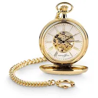 Hermann Jäckle Taschenuhr "Wien Vergoldet", Skelett-Handaufzug, 50 mm, mit Kette & Reiseetui, (inklusive Kette und Reiseetui), – Made in Germany, Elegante Herrenuhr