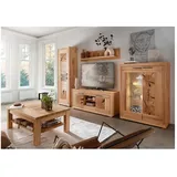 Lomadox Wohnzimmer-Set WINNIPEG-69, (Mega-Spar-Set, 5-St., Vitrine Wandboard Lowboard Highboard Couchtisch), in Kernbuche massiv geölt mit Hirnholz-Details braun