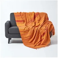 Homescapes Chenille-Tagesdecke, orange, Wohndecke 220 x 240 cm, Sofaüberwurf/Plaid