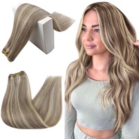 RUNATURE Echthaar Tressen Zum Einnähen Blond 40cm Glatt Menschliches Haar Tressen Extensions Echthaar Blond Highlight 100g Gerade Tressen Echthaar Blond Farbe #19AP60