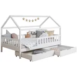 TICAA Kinderbett Hausbett "Kay" 120x200 inkl. Schubkästen Kiefer weiß