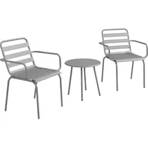 Outsunny 3tlg. Bistroset Gartenmöbel Set mit 1 Couchtisch, 2 Stapelbaren Stühlen, Balkon-Set, Sitzgruppe für Balkon, Terrasse, Stahl, Hellgrau