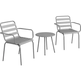 Outsunny 3tlg. Bistroset Gartenmöbel Set mit 1 Couchtisch, 2 Stapelbaren Stühlen, Balkon-Set, Sitzgruppe für Balkon, Terrasse, Stahl, Hellgrau